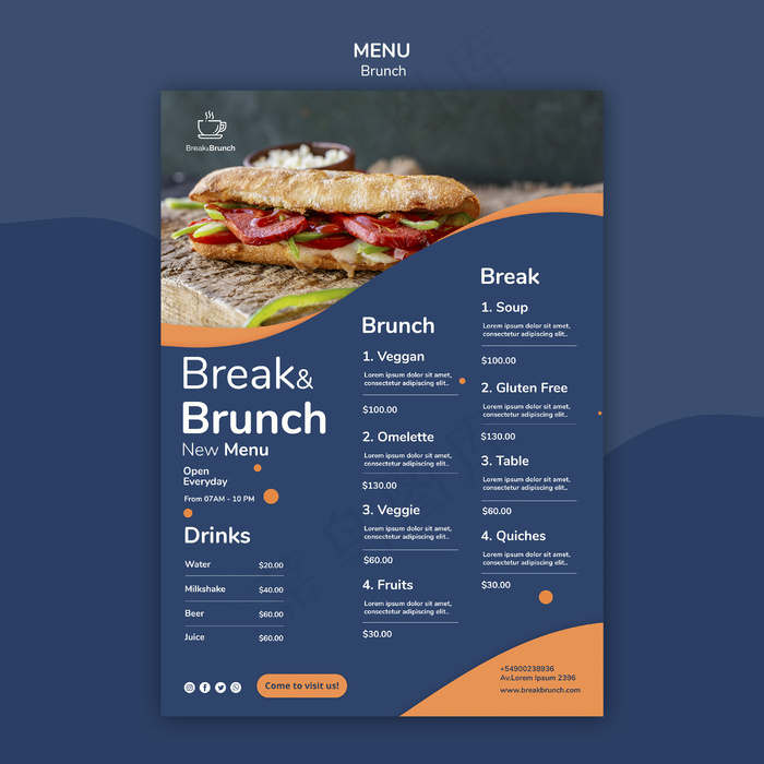 早午餐主题菜单模板概念psd模版下载