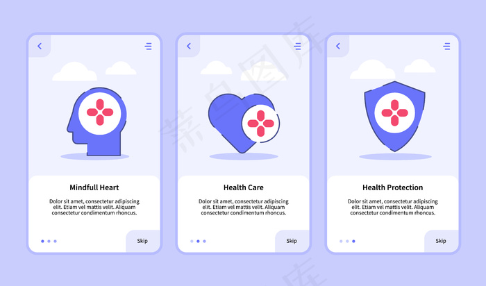 具有健康意识的手机app移动应用程序app设计ui的入职模板eps,ai矢量模版下载