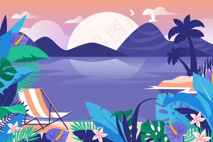 夏季景观-缩放背景eps,ai矢量模版下载
