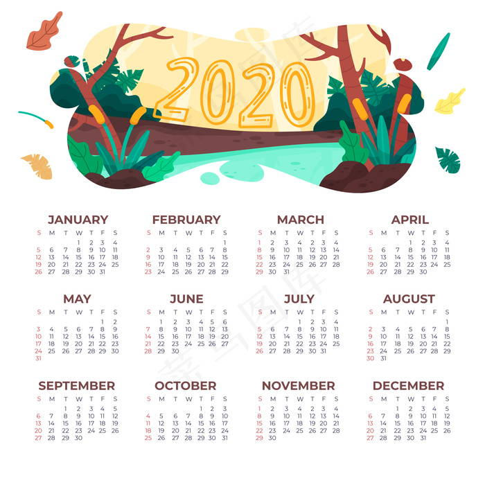 自然2020日历模板