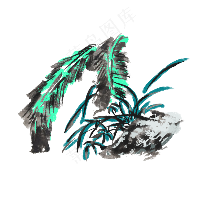 水墨夏天芭蕉树手绘插画