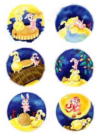 中秋节玉兔赏月月桂树月饼