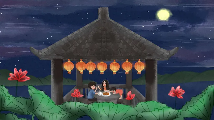 中秋湖边亭对酒赏月中秋(3543X4724(DPI:150))psd模版下载