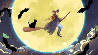 万圣节巫女月亮蝙蝠