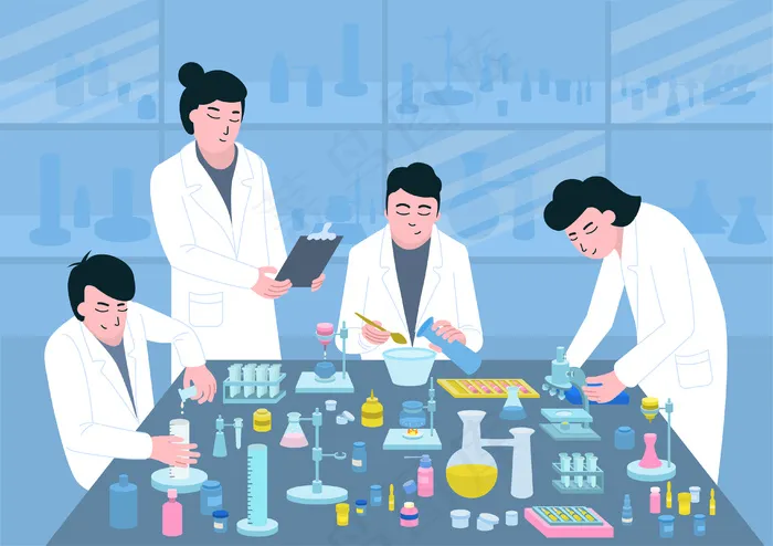 蓝色背景平面图上的药物桌上的医学发展eps,ai矢量模版下载