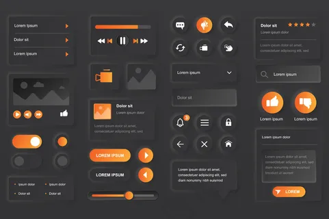 视频管手机app移动应用程序app的用户界面元素。直播服务，多媒体内容，视频播放器gui模板。独特的用户界面设计工具包。管理和导航窗体和组件