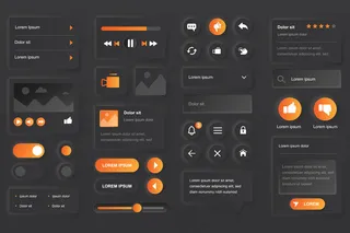 视频管手机app移动应用程序app的用户界面元素。直播服务，多媒体内容，视频播放器gui模板。独特的用户界面设计工具包。管理和导航窗体和组件