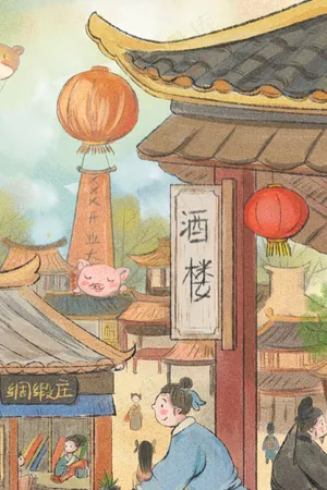 新中国风主题之古代人物生活商业街景色
