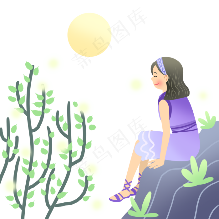 中秋节赏月女孩