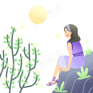 中秋节赏月女孩