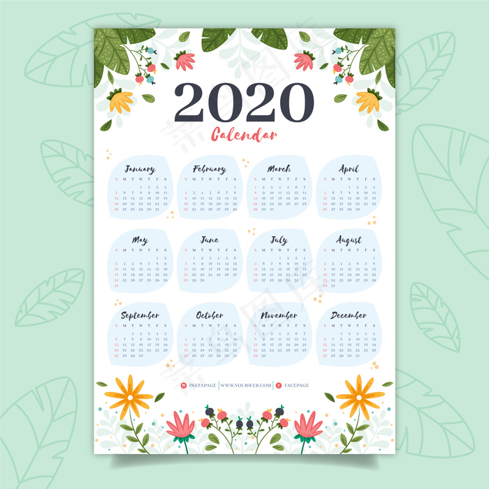 多彩日历2020eps,ai矢量模版下载