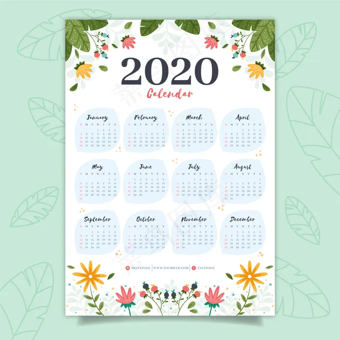 多彩日历2020eps,ai矢量模版下载