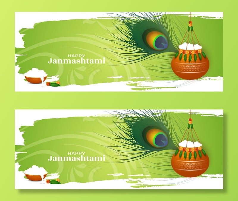 快乐 janmashtami 传统印度节日横幅banner设计矢量eps,ai矢量模版下载
