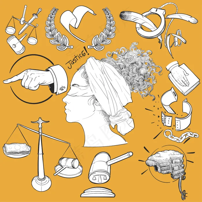 手绘插图集正义eps,ai矢量模版下载