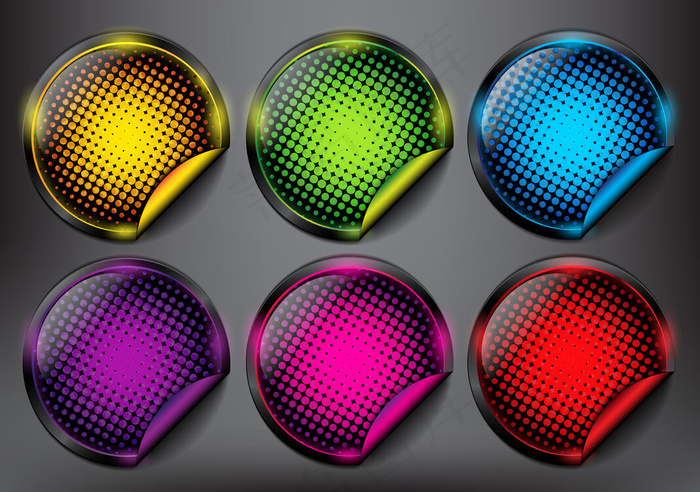 带有半色调元素的抽象销售贴纸。在黑色面板上隔离。