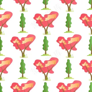 平面矢量夏树无缝卡通图案