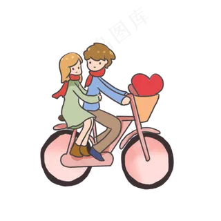 卡通情侣骑单车七夕