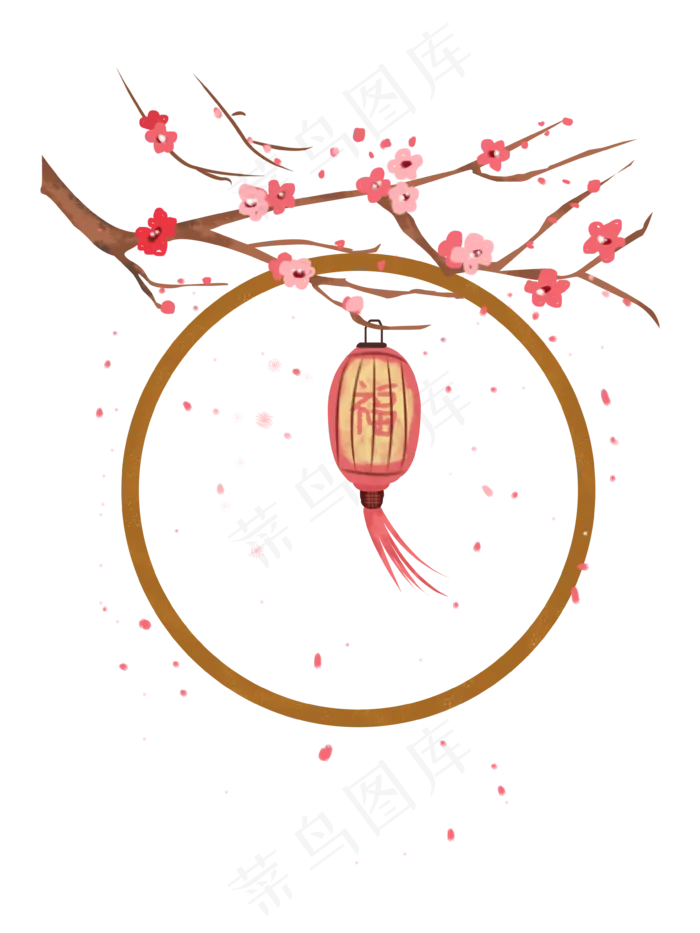 新年飘舞的梅花枝和灯笼png下载(3543X4724(DPI:300))psd模版下载