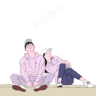 七夕卡通手绘写真情侣