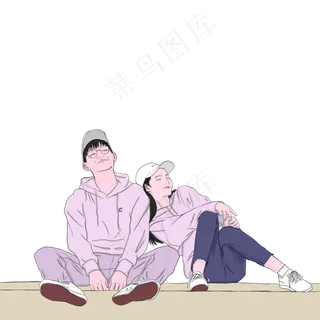 七夕卡通手绘写真情侣