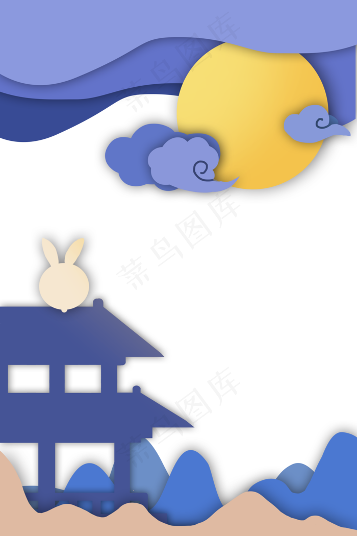 明月玉兔剪纸边框