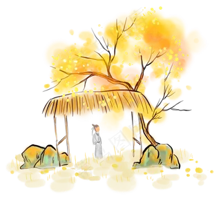 中国风水墨赏秋景的古代人