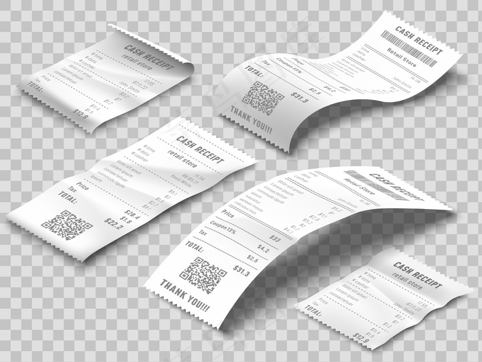 等距收据。打印账单收据，付款票据和金融银行支票打印现实集
