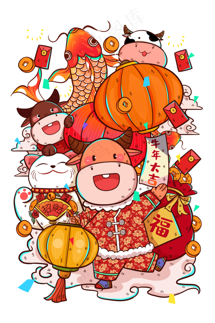 2021牛年小牛灯笼(3545X5315(DPI:300))psd模版下载