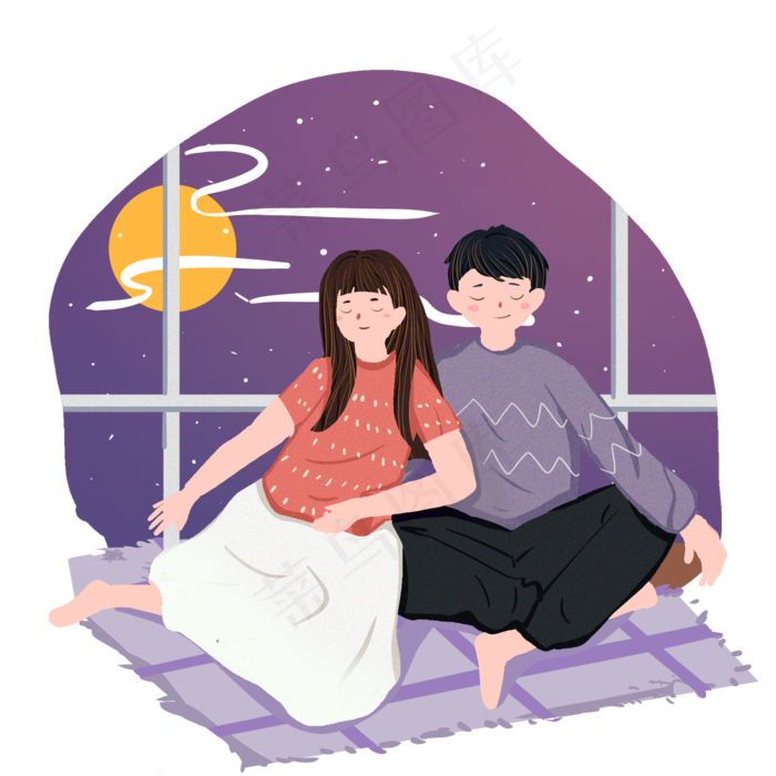 中秋节夜晚赏月PNG