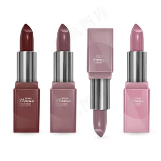 一套唇膏的颜色从棕色到身体，唇膏的透明背景，插图