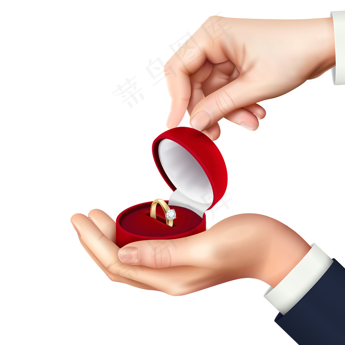手拿订婚戒指打开首饰盒求婚礼物eps,ai矢量模版下载
