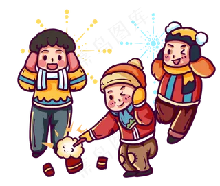 小孩子新年玩鞭炮