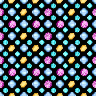 钻石或亮片无缝图案。深色背景上的宝石。平面设计宝石。图案可用作包装纸、背景、织物印花、网页背景、壁纸