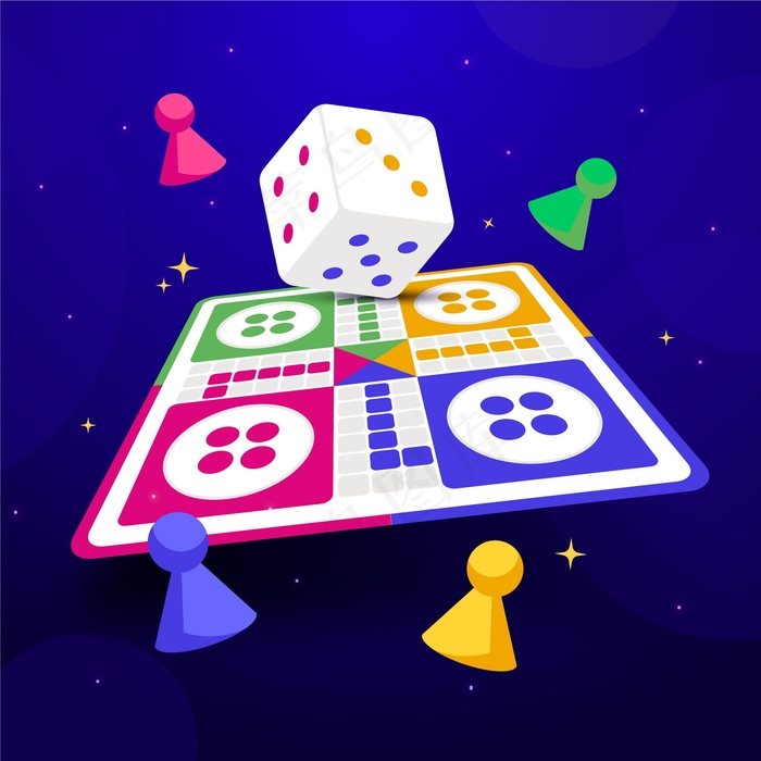 不同视角下的Ludo棋盘游戏eps,ai矢量模版下载