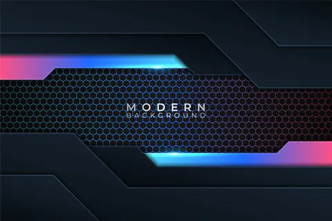 具有暗六边形效果的现代背景未来主义彩色重叠层发光霓虹灯 具有暗六边形效果的现代背景未来主义彩色重叠层发光霓虹灯