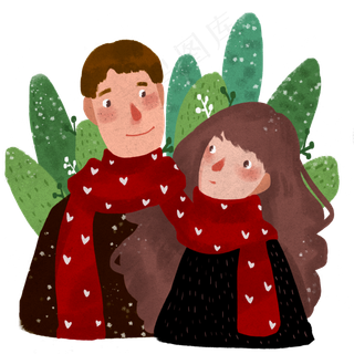 冬天里互相温暖的情侣,免抠元素