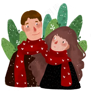 冬天里互相温暖的情侣,免抠元素