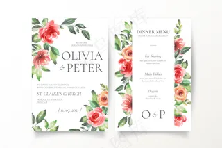 美丽的婚礼请柬和菜单模板