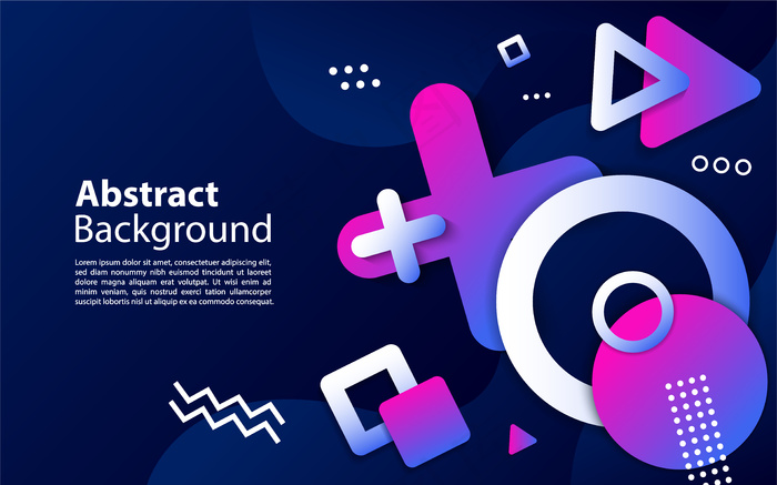 深蓝色背景，随机几何形状设计