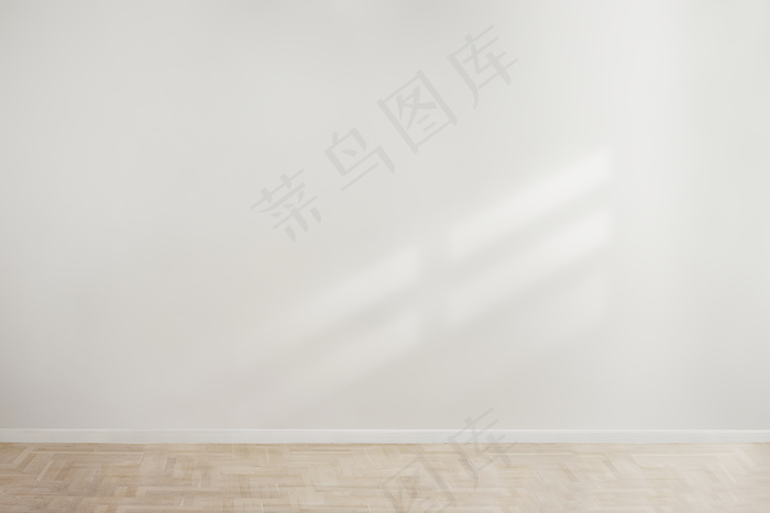 与木地板的白色空白混凝土墙模型样机