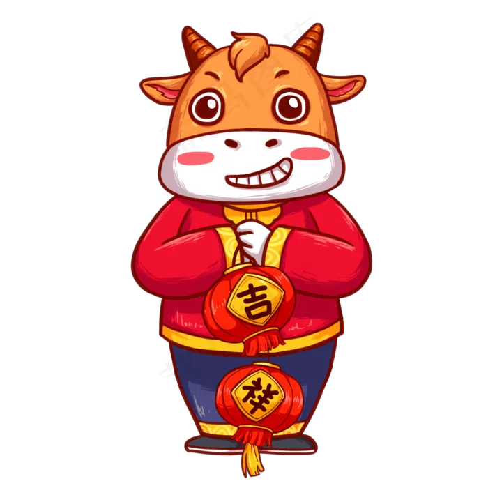 2021辛丑牛年作揖贺新年(2000X2000(DPI:150))psd模版下载