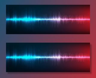 蓝色和红色数字声波背景、技术和地震波概念