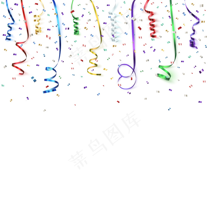 带有konfetti和彩色丝带的庆典背景模板。插图