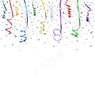 带有konfetti和彩色丝带的庆典背景模板。插图