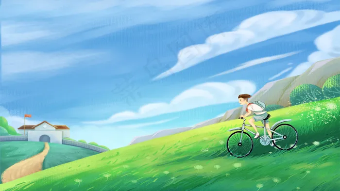 开学季骑单车上学(2880*1620px 300 dpi )psd模版下载