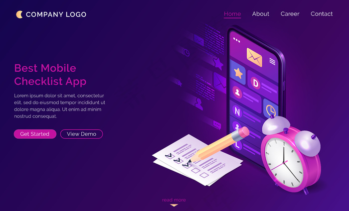 检查清单等轴测登录页，手机app移动应用程序。eps,ai矢量模版下载