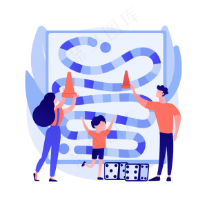 棋盘游戏抽象概念向量插图。桌面活动、战略游戏、居家游戏玩家、社交隔离自由时间消费、家庭娱乐活动理念抽象隐喻。