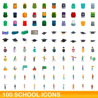 学校图标集。白色背景上学校图标的卡通插图 学校图标集。白色背景上学校图标的卡通插图