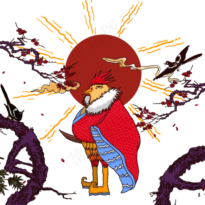 手绘卡通生肖公鸡(1772X1772(DPI:150))psd模版下载