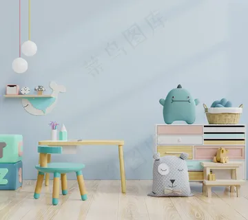 儿童房的实物模型样机墙,墙上是蓝色的 儿童房的实物模型样机墙,墙上是蓝色的